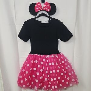 Pink Polka Dot Kids Costume Dress with Headband